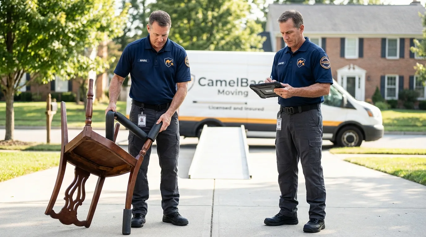Movers inspecting furniture for damage prevention before loading in Christiana, TN