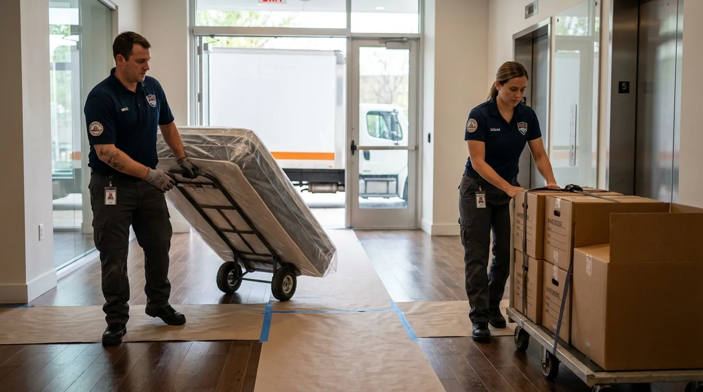 Professional apartment movers loading elevator in Christiana, TN