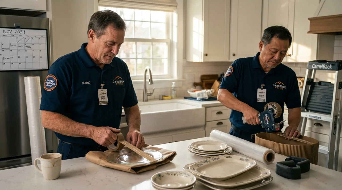 Professional crew packing kitchen dishware in Christiana, TN